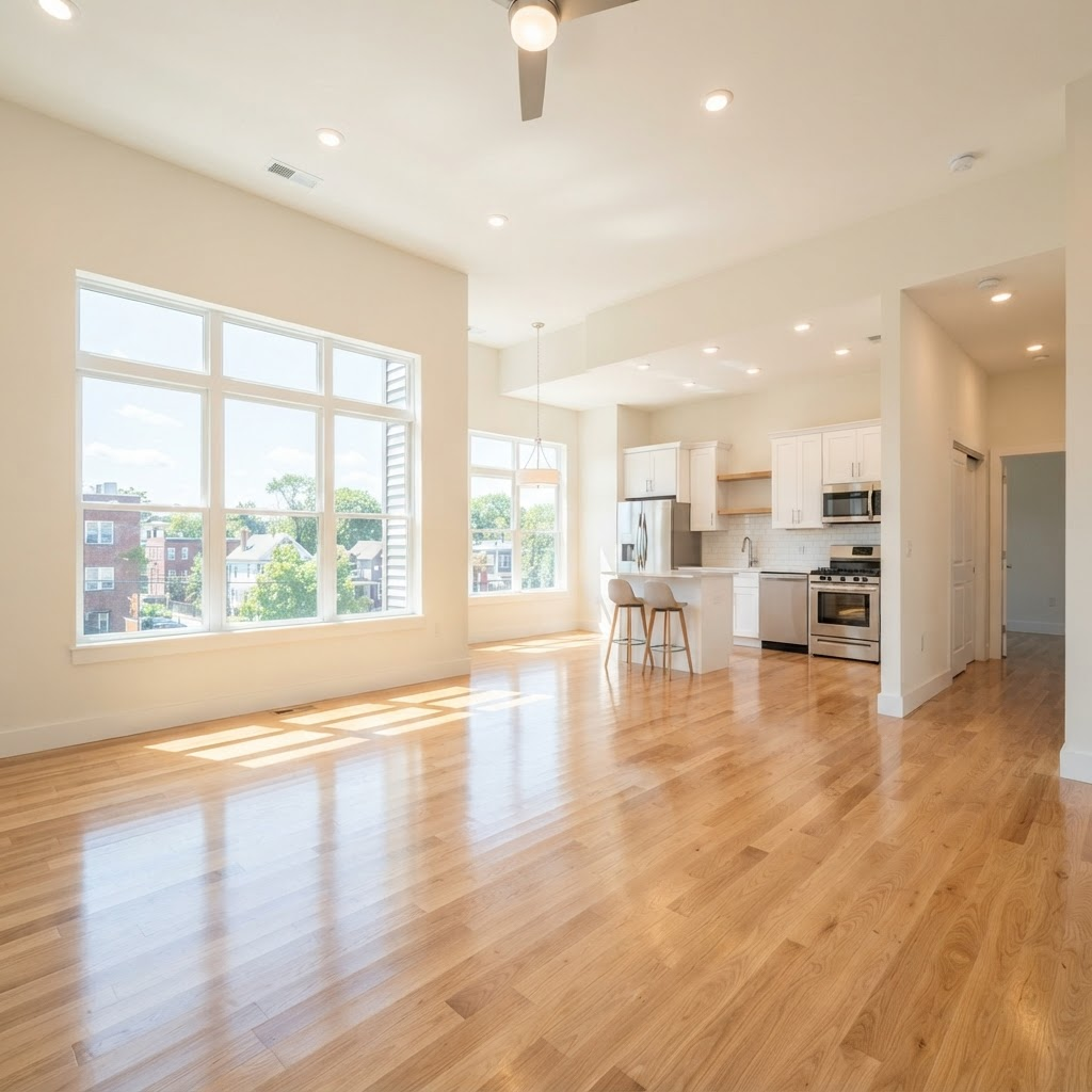 A clean, empty apartment unit ready for new tenants after a cleanout